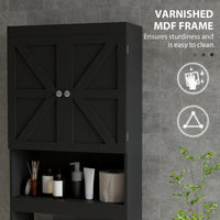 Over The Toilet Cabinet, Modern Bathroom Above Toilet Storage with Barn Doors and Open Shelf, Black