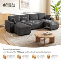 Modular U Shaped Couch, Sectional Sofa with Double Chaises and Spring Cushions, Dark Grey