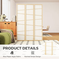 66.9" Folding Room Divider, 3 Panel Wall Partition with Wood Frame for Bedroom, Home Office, Natural Wood
