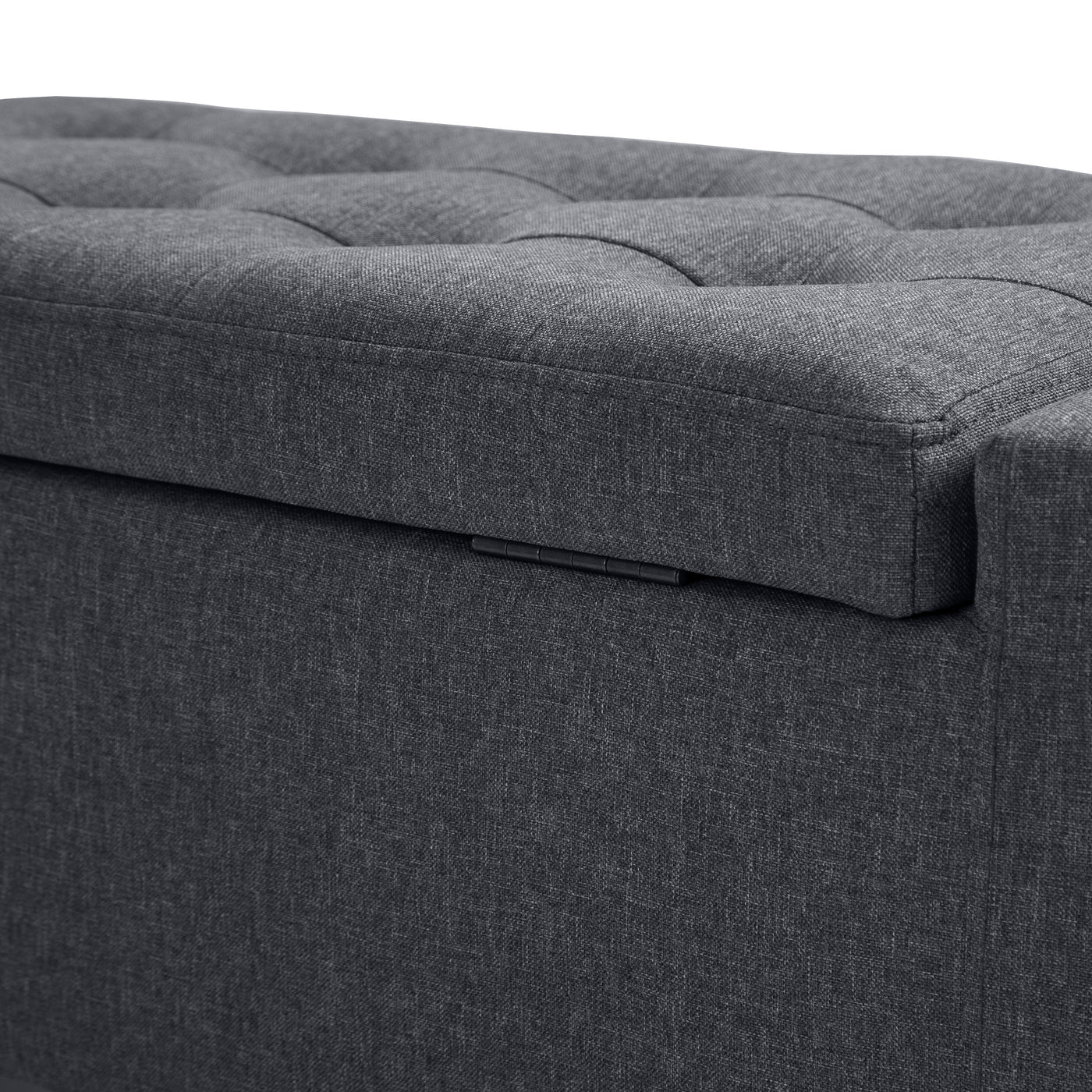 Storage Ottoman Bench, Linen Upholstered Bench with Tufted Design, Flipping Top, Dark Grey