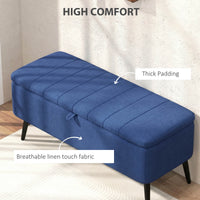 40" Ottoman with Storage, Linen Upholstered Storage Ottoman Bench with Steel Legs for Living Room, Bedroom Dark Blue
