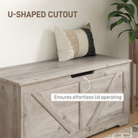 39.4 Inches Storage Chest, Storage Trunk with 2 Safety Hinges for Living Room, Grey Wood Grain