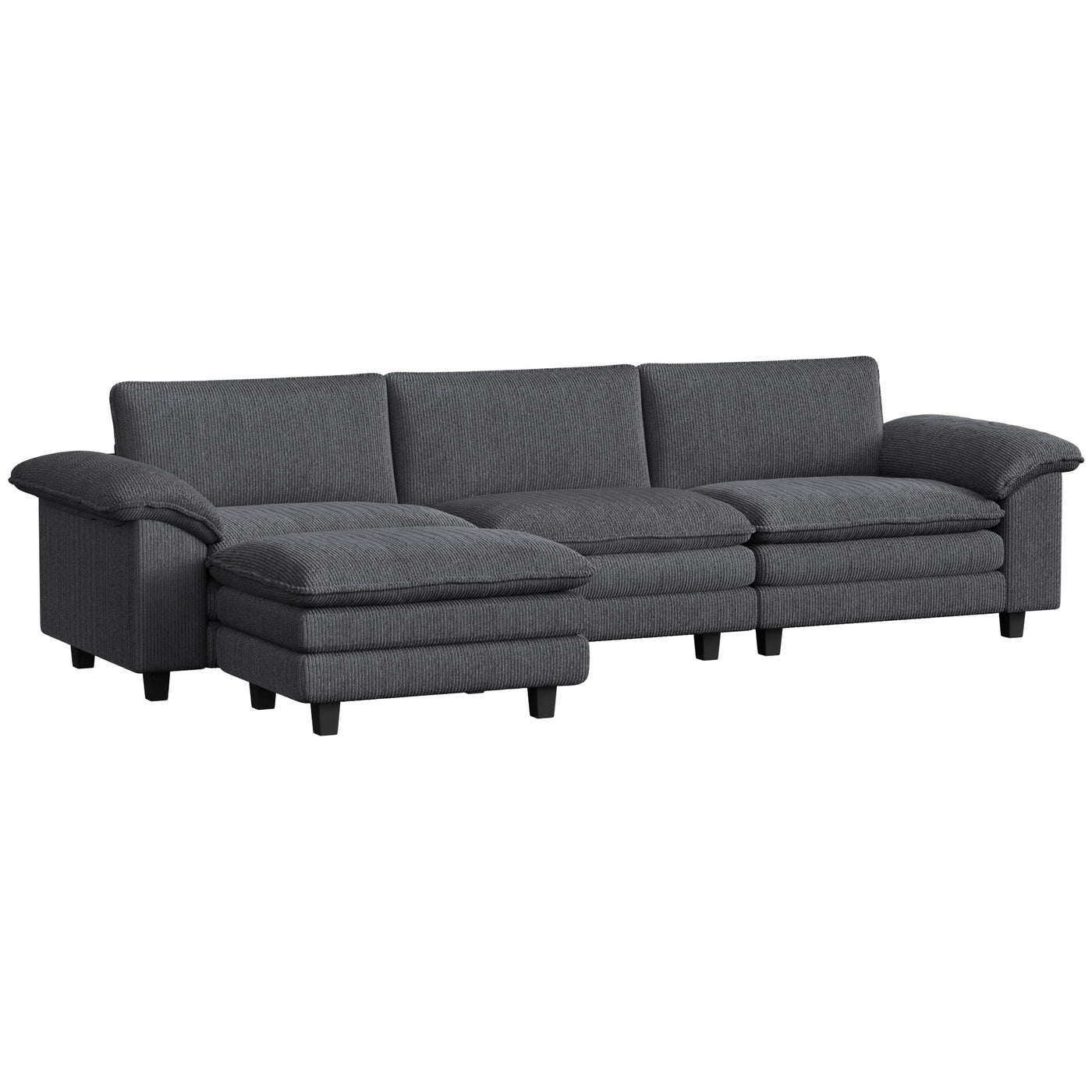 Sectional Sofa, L Shaped Sofa with Deep Seat, Movable Ottoman and Pillow-top Armrests, Dark Grey