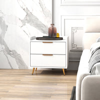 Bedside Table, Nightstand with 2 Drawers, Side End Table with Metal Legs for Bedroom, White