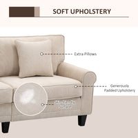Modern 3 Seater Sofa, Corduroy Fabric 3 Seater Couch with Pine Wood Legs and Rolled Armrests for Living Room, Beige