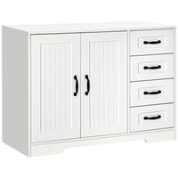 Modern Sideboard Buffet Cabinet with Drawers and Beadboard Door Cupboard Kitchen Storage Cabinet White