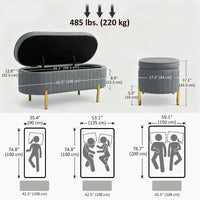 Upholstered Bedroom Bench, Channel Tufted Ottoman Bench with Thick Padding and Metal Legs, Grey
