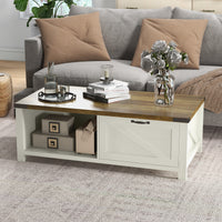 Industrial Coffee Table Side End Table with Drawer, Open Storage Shelf, Modern Farmhouse Furniture, for Living Room, Dining Room, Office, Brown