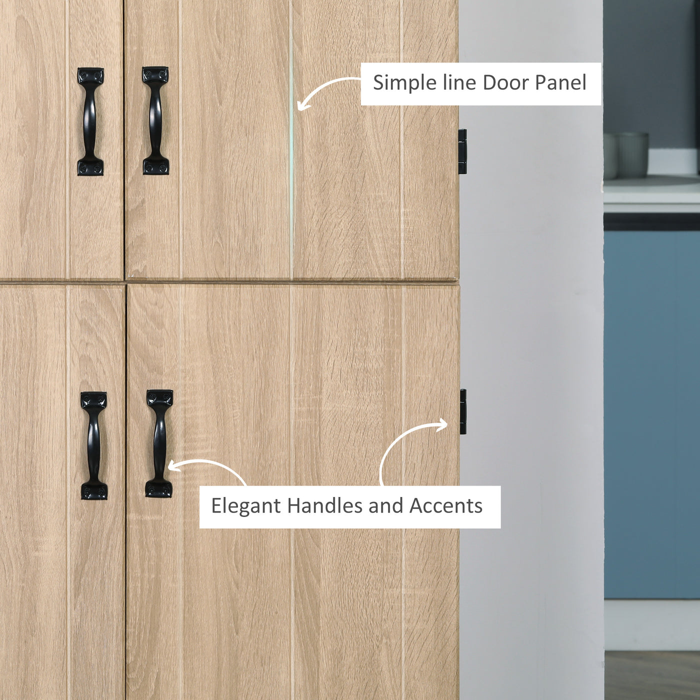 70" 4-Door Storage Cabinet, Freestanding Pantry Cabinet with Adjustable Shelves for Living Room, Natural