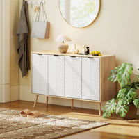Modern Sideboard and Buffet, Dining Room Cabinet with Adjustable Shelves and 4 Doors, Natural