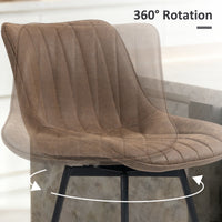 Set of 2 Counter Height Barstools, PU Leather Upholstered Bar Stools with Backrest, Footrest and Steel Legs, Brown
