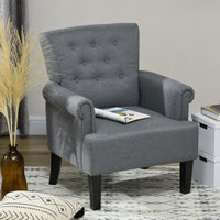 Armchair, Fabric Accent Chair, Modern Living Room Chair with Wood Legs and Rolled Arms for Bedroom, Grey