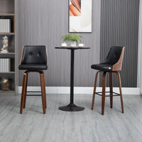 Bar Height Bar Stools Set of 2, PU Leather Upholstered Swivel Barstools with Solid Wood Legs Footrest and Tufted Back, Black