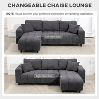 Sectional Couch with Integrated Seat, 3 Seater L-Shaped Sofa with Changeable Chaise, Spring Cushion, 2 Pillows, Grey