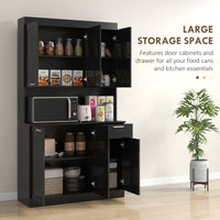 71" Kitchen Pantry Storage Cabinet, Storage Buffet with Hutch, Adjustable Shelves for Living Room, High Gloss Black