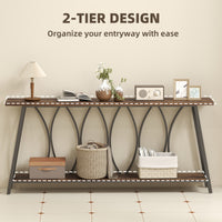 71" Console Table, Industrial 2-Tier Narrow Entryway Table with Metal Frame for Living Room, Hallway, Rustic Brown