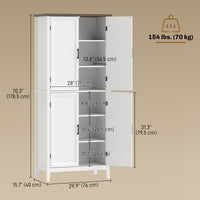 70" Tall Kitchen Storage Cabinet Modern Farmhouse Pantry Cabinet with 4 Chevron Doors and 4 Adjustable Shelves, White