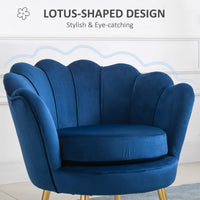 Modern Accent Chair, Velvet-Touch Fabric Leisure Club Chair with Gold Metal Legs for Bedroom, Blue