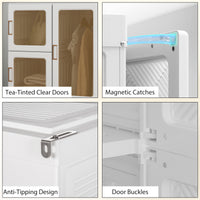 Portable Wardrobe, Foldable Plastic Closet with 8 Compartments, 2 Hanging Rods and Magnetic Clear Doors, Brown