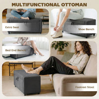 Storage Ottoman, Upholstered Corduroy End of Bed Bench with Thick Padding, Storage Bench for Bedroom, Dark Grey