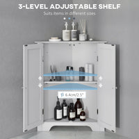 Modern Bathroom Storage Cabinet, Corner Cabinet with Doors, Bathroom Cabinet with Adjustable Shelf and Recessed Door, White