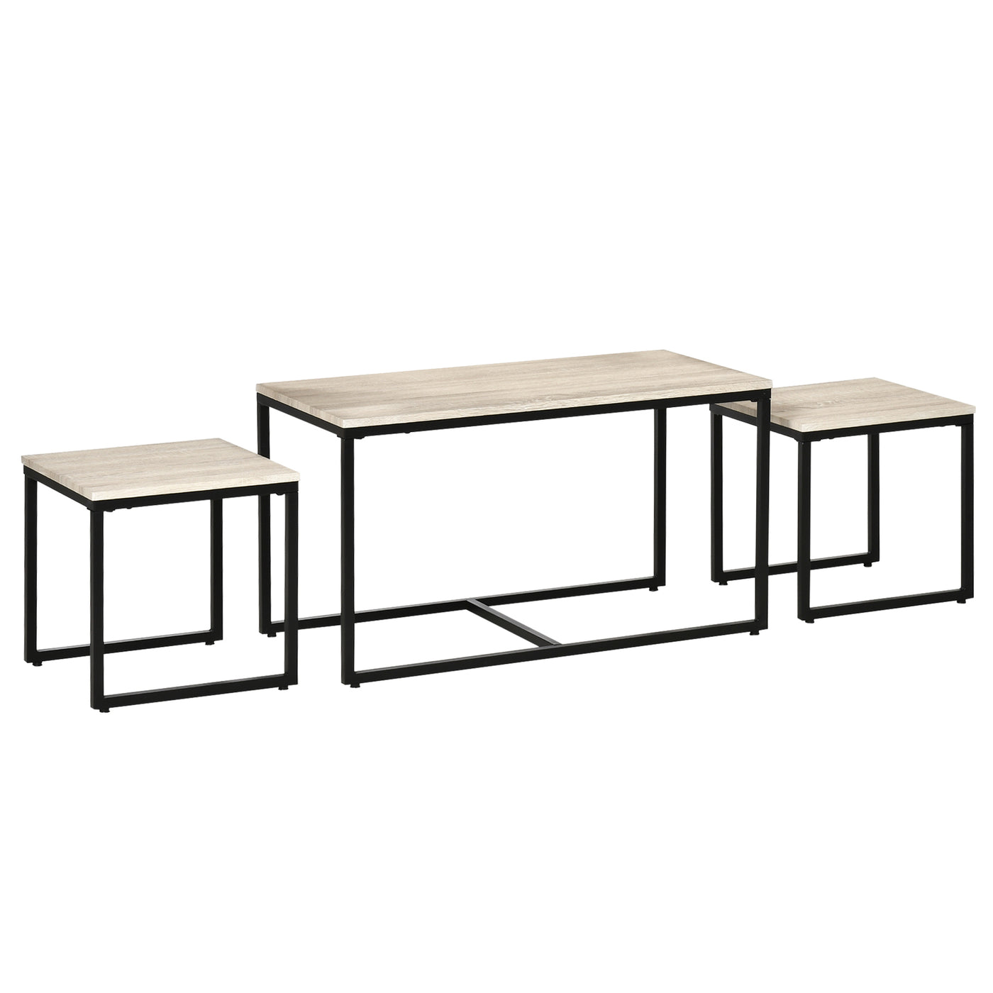 Nesting Coffee Table Set of 3, Modern End Tables with Black Metal Frame for Living Room Home Furniture, Natural