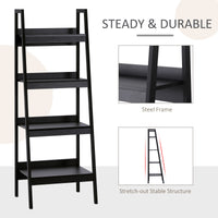 Set of 2, 4 Tier Ladder Shelf Bookcase, Multi-Use Display Rack, Storage Shelving Unit Display Stand, Flower Plant Stand, Home Office Furniture, Black