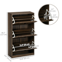 Shoe Storage Cabinet Organizer for 18 Pairs of Shoes with 3 Flip Drawers and Adjustable Shelves, Walnut
