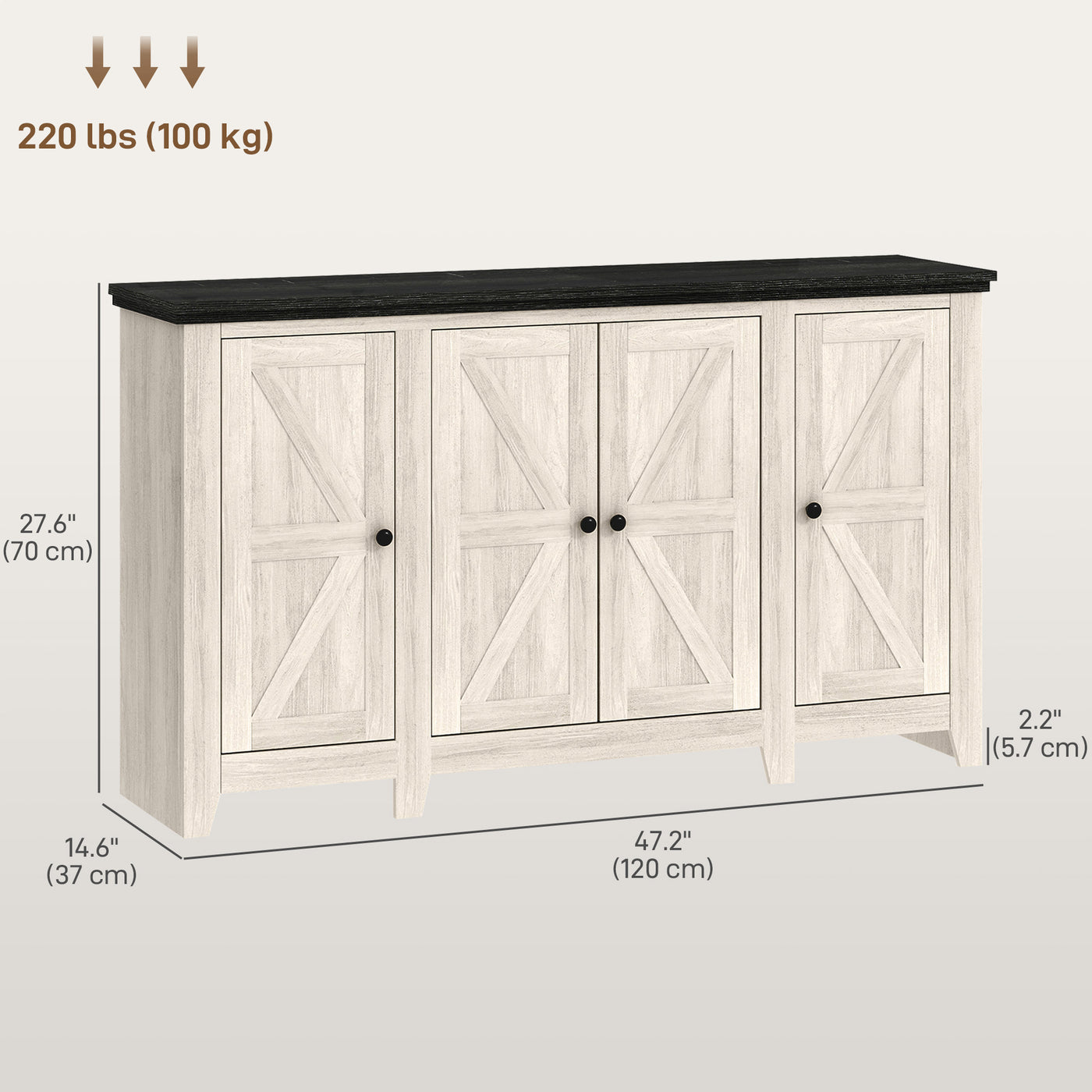 Rustic Sideboard, Buffet Cabinet with Adjustable Shelves for Living Room, Dining Room, Entryway, White Wood Grain