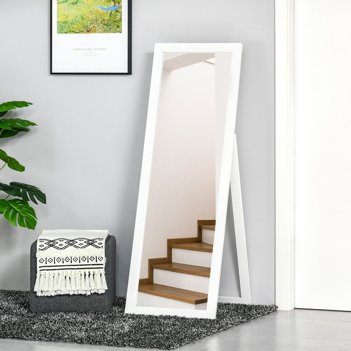58" x 20" Full Length Mirror with Frame, Floor Standing Mirror, Rectangular Full Body Mirror for Bedroom, Living Room, White