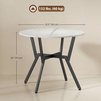 35" Round Dining Table, Modern Dining Room Table with Steel Frame, Space Saving Small Kitchen Table, White Marble