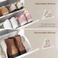 Shoe Storage Cabinet with 4 Flip Drawers, Farmhouse Narrow Shoe Cabinet, Holds Up to 24 Pairs, White