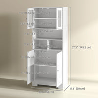 57" Kitchen Pantry, Freestanding Pantry Storage Cabinet with Glass Doors, Adjustable Shelves, Open Compartments, White