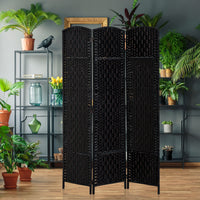 6ft Folding Room Divider, 3 Panel Wall Partition with Wooden Frame for Bedroom, Home Office, Black