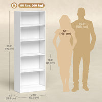 5-Tier Bookcase, Storage Bookshelf with Adjustable Shelves, Display Shelves for Living Room, Home Office, White
