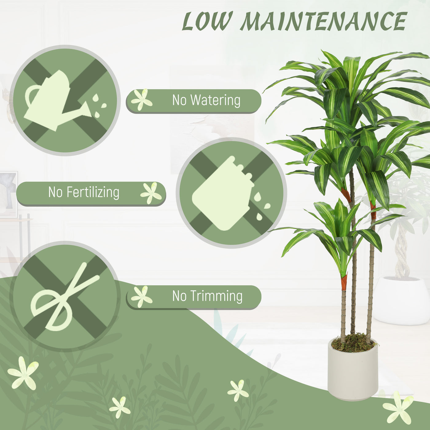 4FT Dracaena Fake Plant, Artificial Plant with Bendable Trunks for Home Office Decor, Green