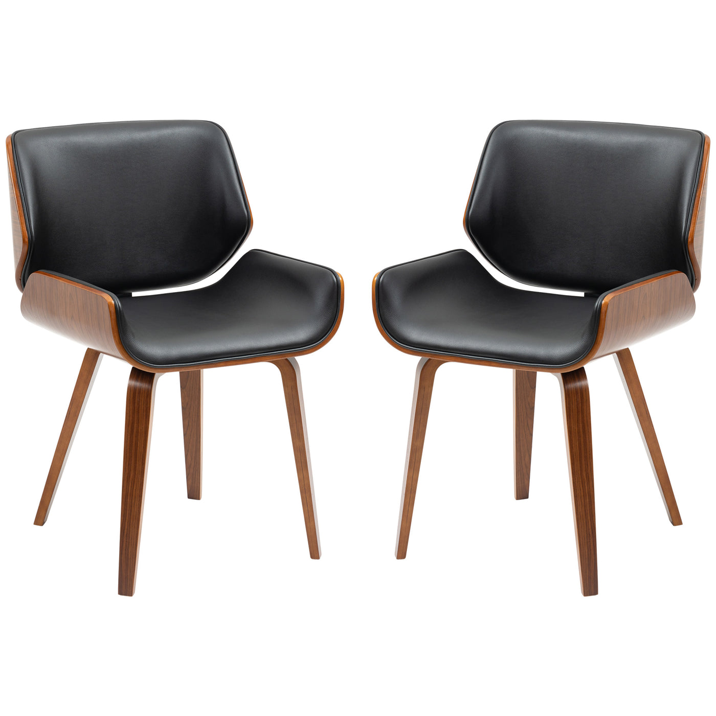 Dining Chairs Set of 2, PU Leather Kitchen Chairs with Upholstered Seats and Solid Wood Legs for Dining Room, Black