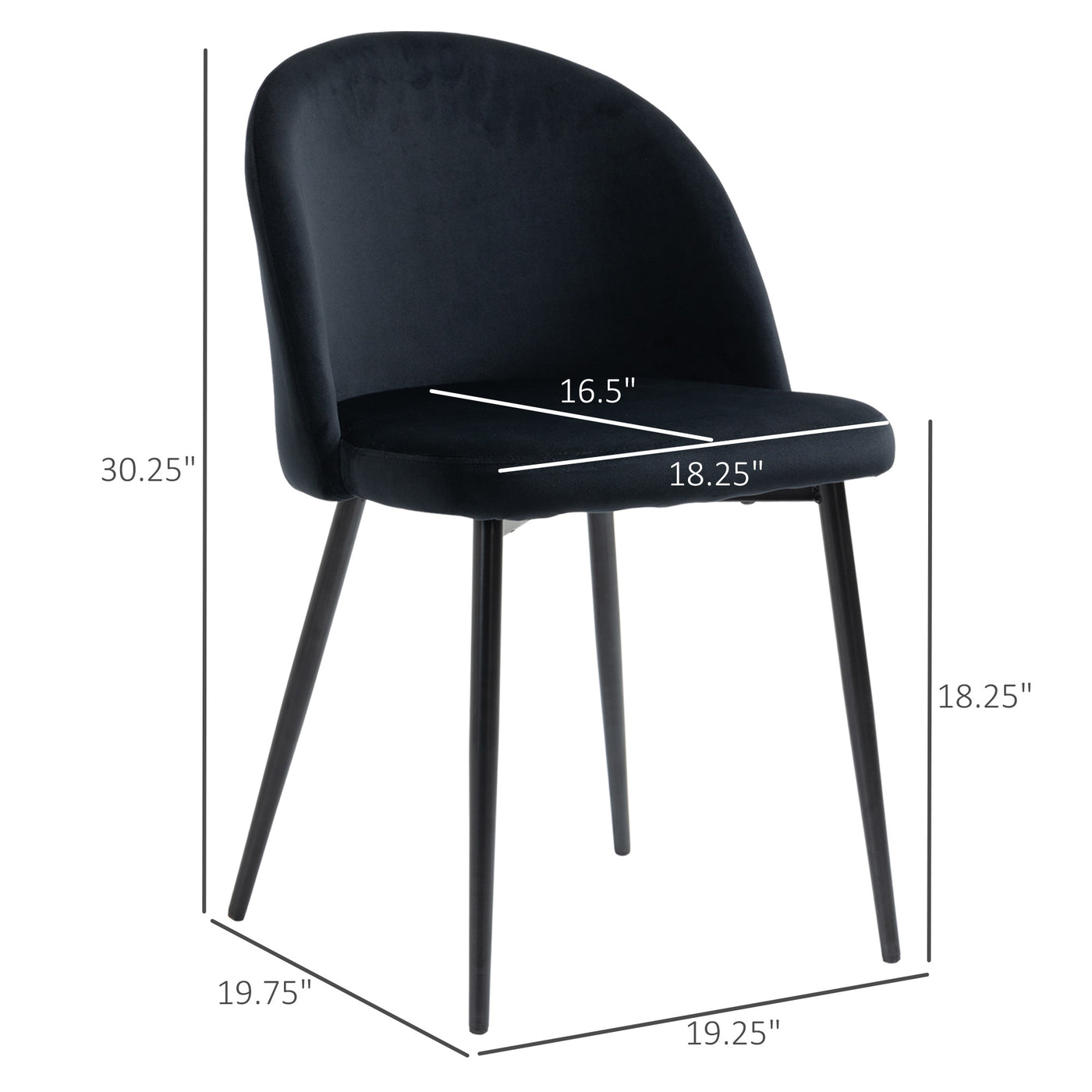 Set of 2 Mid-Back Dining Chair, Mid-Back Velvet-touch Upholstery Kitchen Chair for Living Room Dining Room, Black