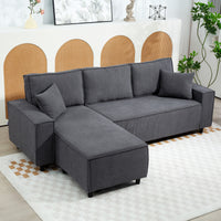 Corner Sofa with Changeable Chaise, Corduroy L-Shaped Sectional Sofa with Pocket Spring, 2 Pillows, Charcoal Grey