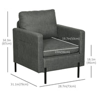 Armchair, Fabric Accent Chair, Modern Living Room Chair with Metal Legs, 2 Side Pockets for Bedroom, Grey