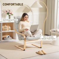 Birch Wood Fabric Modern Armchair, Accent Chair with Curved Leg and Arm for Living Room, Cream White