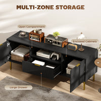 Modern TV Console for TVs up to 60 Inch, Entertainment Center with Smart RGB LED Lights and Soft Close Doors, Black