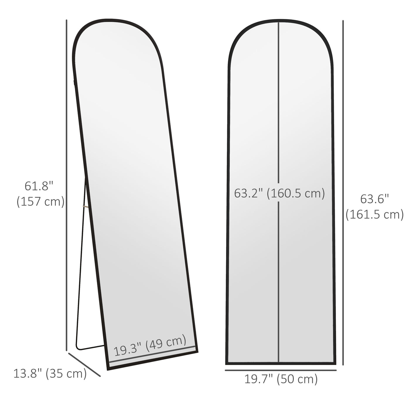 Arched Standing Mirror, 64" x 20" Full Length Mirror, Free Standing or Wall Mounted for Living Room, Bedroom, Black