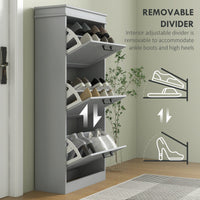 Slim Shoe Cabinet with 3 Flip Drawers and Adjustable Shelves, Narrow Shoe Cabinet for 15 Pairs of Shoes, Grey