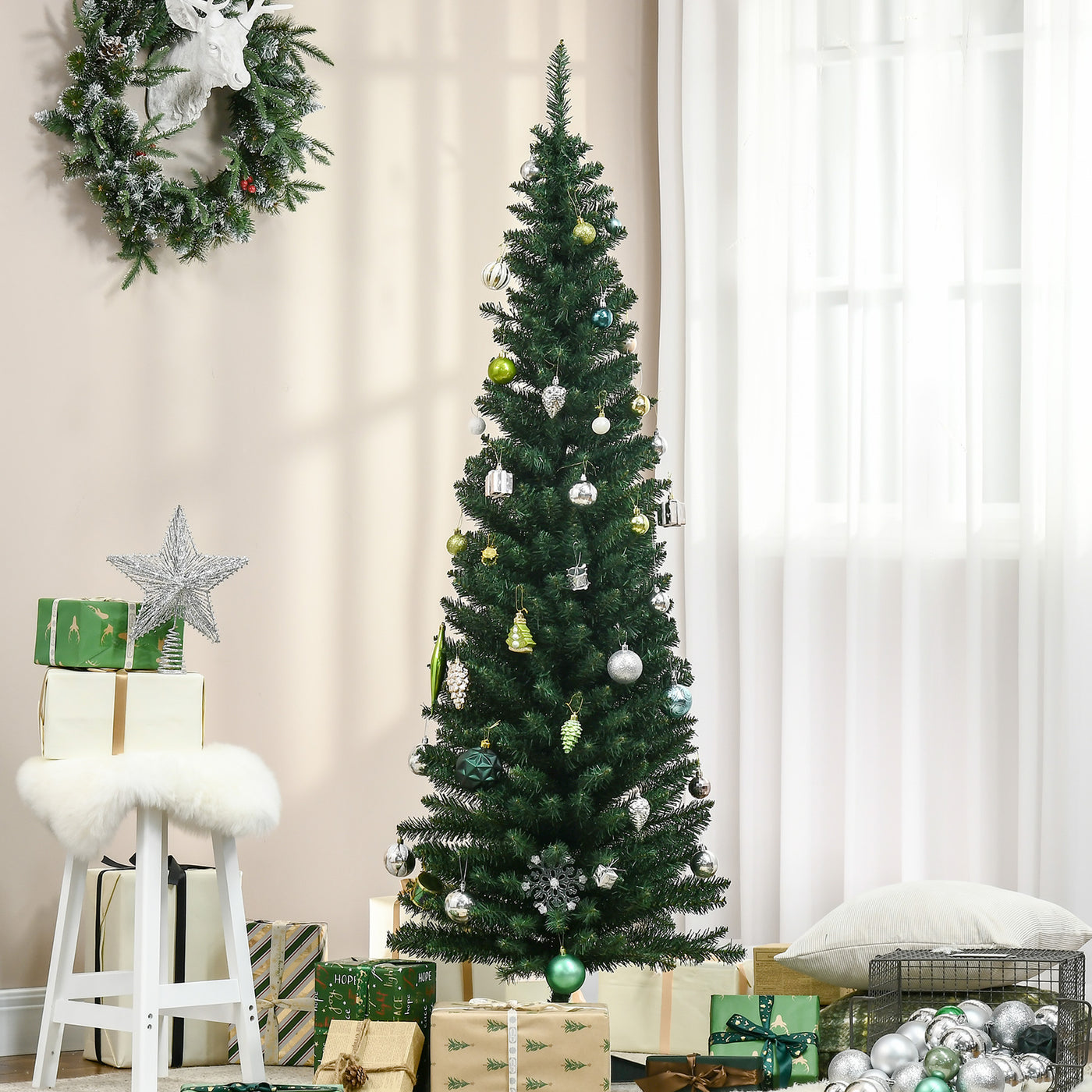 6’ PVC Unlit Slim Artificial Pencil Christmas Tree Holiday Décor