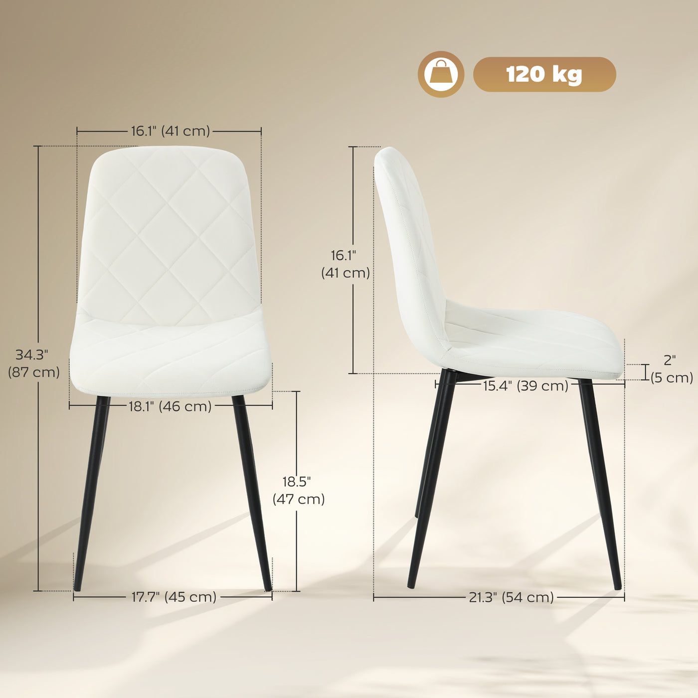 Dining Chairs Set of 4, Upholstered Dining Room Chairs with Steel Legs, Modern Kitchen Chair for Dining Room, Cream