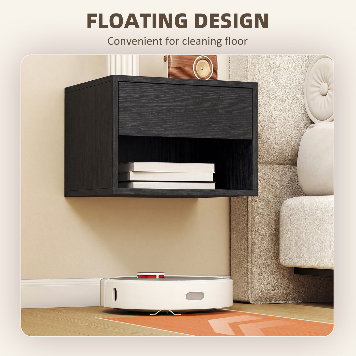 Floating Nightstand Set of 2, Wall Mounted Bedside Table with Drawer for Bedroom Black