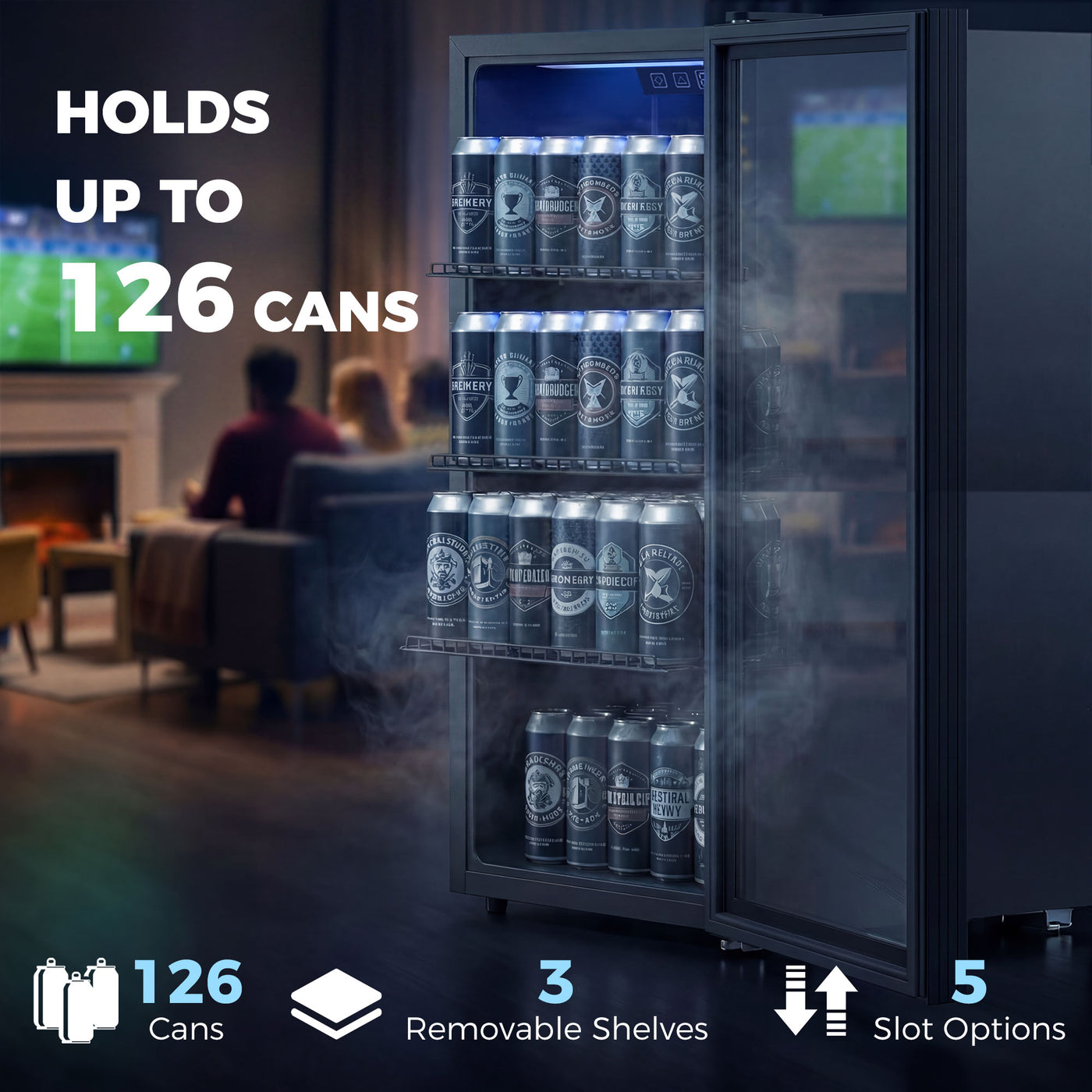 3.2 Cu.Ft Beverage Refrigerator, 139 Can Beverage Fridge Cooler with Double-Layer Glass Door