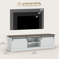 TV Stand for TVs up to 65 Inch, Entertainment Center with Shelves, Cabinets, Sliding Barn Doors, Thick Top, White