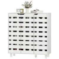 Shoe Cabinet, 20 Pair Shoe Storage Cabinet with Hollowed-Out Doors, White